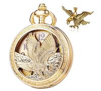 DerMacht Reloj de bolsillo con cadena de cuarzo, steampunk, hueco, águila, dorado, bronce, halcón, Navidad, día de San Valentín, cumpleaños, regalos del día del padre