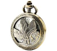DerMacht Reloj de bolsillo con cadena de gran tamaño de 50 mm, patrón de águila hueca, 3D, aniversario, hecho a mano, accesorios de recuerdo, cuarzo, bronce, halcón blanco, Navidad, día de San