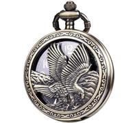 DerMacht Reloj de bolsillo con cadena de gran tamaño de 50 mm, patrón de águila hueca, 3D, aniversario, hecho a mano, accesorios de recuerdo, cuarzo, bronce, halcón negro, Navidad, día de San Valentín