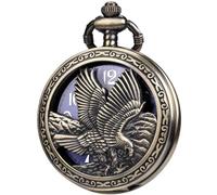DerMacht Reloj de bolsillo con cadena de gran tamaño de 50 mm, patrón de águila hueca, 3D, aniversario, hecho a mano, accesorios de recuerdo, cuarzo, bronce, halcón azul, Navidad, día de San Valentín