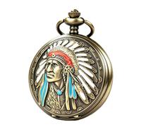 DerMacht Reloj de bolsillo indio coleccionable de los antiguos nativos americanos con aniversario 3D, hecho a mano, recuerdo, vintage, personas de herencia nativa, regalos de Acción de Gracias