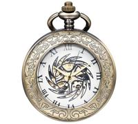 DerMacht Reloj de bolsillo mecánico Sun-God-Bird Series bronce, para hombres y mujeres, lupa especial, medio cazador, caja grabada, números romanos con cadena