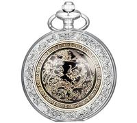 DerMacht Reloj de bolsillo para hombre y mujer, diseño de dragón plateado y fénix, de cuarzo, con cadena