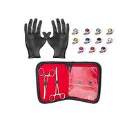 Dermal Body Piercing Kit - 2 Stainless Steel Forceps with 11 Dermal Tops with Colored Gems and 11 316L Anchors Piercing Jewelry + Free Gloves and Carrying Pouch - PK009 by LionGothic by LionGothic