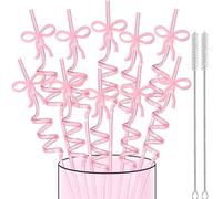 Dermalyx 24 Pajitas con Lazo Rosa, Pajitas Brillantes De Plástico Reutilizables, Pajitas para Mujeres Y Niñas, Fiesta De Cumpleaños, Boda, Compromiso, Baby Shower