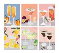 Dermalyx 6 Piezas Carteles Retro De Cócteles Multicolores, Arte De Pared En Lienzo, Impresión Divertida De Vaso De Vino Y Alcohol, Decoración Estética para Muros, Sin Mar