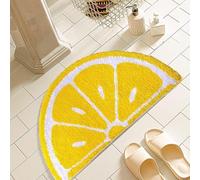 Dermalyx Alfombra De Baño De Limón, Tapete De Media Luna Amarillo, Antideslizante Y Absorbente De Agua, Lavable, Felpudo para Ducha, Estera para Baño, 45 X 65 Cm