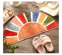 Dermalyx Amanecer Solar Boho Baño Alfombra, Media Circular Tocador, Alfombras Coloridas de Sol Tocador, Decoración Retro Bohemia Baño, Alfombra Redonda Divertida 40 x 76