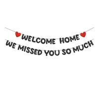 Dermalyx Bienvenido a Casa Te Hemos Echado Mucho de Menos Banner, Purpurina Bienvenido a Casa Letrero para Fiesta Decoración, Regreso Vuelta a Casa
