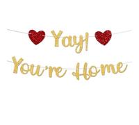 Dermalyx Gold Glitzer Banner de Bienvenida a Casa Banner de Alegría Estás en Casa Galletas de Bienvenida Calidez del Hogar Regreso Militar Fiesta de Decoraciones Decoraci