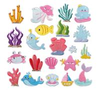 Dermalyx Set De 21 Parches Termoadhesivos del Mar, Bordados De Sirena, Ballena Y Coral para Planchar, Lindas Aplicaciones Veraniegas De Animales para Ropa, Bolsos Y Texti