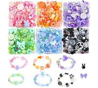 Dermalyx Um 480 Piezas Pulsera De Perlas Multicolor Kit De Manualidades, 6 Tonos Lindos Colgantes Acrílicos, para Creación De Joyas Trabajos Artesanales Kawaii Lazo Estre