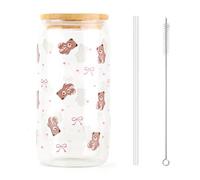 Dermalyx Vaso Con Estampado De Osito De Peluche, Vaso Para Beber Con Tapa Y Pajita, Recipiente Resistente A Derrames Para Acampar, Taza Para Batidos, Perfecta Para Café Y