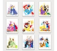 Derman - Conjunto de 9 impresiones en acuarela de imágenes de princesas, decoración de pared de dormitorio para niñas, sin marco, 20,3 x 25,4 cm