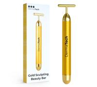 DermaTech Skincare Barra de belleza dorada para esculpir | Herramienta de masajeador facial eléctrico para levantamiento de cara y tonificación facial | Masajeador facial de vibración sónica
