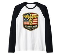 Dermatólogo Americano Dermatología Skin Doctor Patriot USA Camiseta Manga Raglan