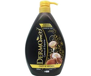 Dermomed - Lote de 6 botes de jabón en crema al aceite de argán para manos y cara, dispensador de 1000 ml