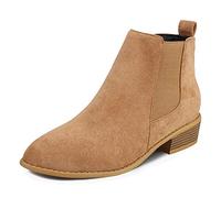 Dernolsea Botines para mujer, de ante sintético, estilo Chelsea, con cremallera lateral y tacón bajo, botines occidentales para mujer, beige, 39 EU