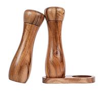 DeroTeno Juego de Molinillos de Sal y Pimienta con Bandeja, Juego de 2 Molinillos de Sal y Pimienta con mecanismo cerámico de molienda, de Madera de Acacia, Altura 20,5 cm, Diámetro 6 cm
