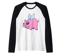 Derpy Kawaii Flying Piggy Cutie Camiseta Manga Raglan