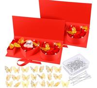DERTE 2 cajas vacías rellenables para flores para el día de San Valentín, caja de regalo con forma de letra I Heart U con 24 mariposas doradas, 50 pines de ramo de cristal para San Valentín, boda, día