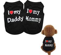 DERUILA 2 piezas I Love My Mommy/Daddy Patrón Perro Camisetas Ropa Perro Camisas Ropa Verano Outfit Abrigos para Pequeños Perros Gato Mascota Cachorro