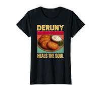 Deruny Cura el Alma Divertido ucraniano Papa panqueques Comida Camiseta gráfica económica, Mujer, Negro, XL