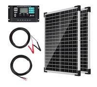 DERUXI Panel Solar de 50W Kit de 12V: Panel Solar Fotovoltaico Monocristalino de 2x25 W con Controlador de Carga de 10A, 2 Unidades de Cable de Extensión y 2 Pinzas de cocodrilo para Camping