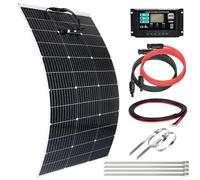 DERUXI solar 120W Panel 12V Flexible Kit+Regulador de Carga 30A+4PCS Cable Solares+6Pcs Bridas Metalicas, para Balcón RV Barcos Caravana Baterías de 12V