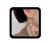 Dervivea Pendientes de aro colgantes de lágrima dorados, aretes de aro de gota de agua, aretes de lágrima hueca, geométricos, ovalados, joyería para mujer, Zinc