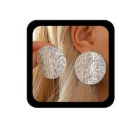 Dervivea Pendientes de tuerca con forma de moneda exagerada, aretes de círculo martillado dorado con textura, aretes vintage de disco redondo grande, joyería para mujer, Zinc