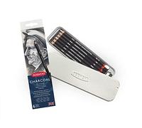Derwent 0700838 - Caja Metálica con 6 Lápices de Carboncillo Derwent Charcoal para Dibujar y Escribir, Set de 6 con Sacapuntas, Claro, Medio, Oscuro y Carboncillo Blanco Tintado, Calidad Profesional