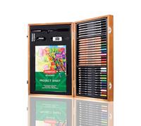 Derwent 2300147 - Set de Regalo en Caja de Madera Derwent Academy, Kit Completo con 30 Lápices de Colores, Pastel y Otros Accesorios, Ideal para Sketching, Colouring y Watercolour