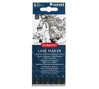 Derwent Rotuladores finos Black Line Maker 2305559 – Set de 6, puntas variadas, tinta secado rápido