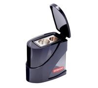 Derwent 2306123 - Sacapuntas Doble con Depósito, Sacapuntas de Dos Orificios para Lápices de Color y Dibujo Técnico, 11.5mm y 8.25mm, Resistente Sacapuntas Metálico, Negro