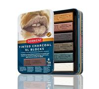 Derwent Barras de Colores XL de Carboncillo Tintado, Caja Metálica con 6 Barras Extra Largas de 60mm, Solubles en Agua, Ideales para Bocetaje, Dibujo y Bellas Artes, Calidad Profesional, 2306177