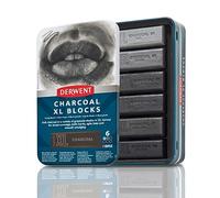 Derwent 2306196 - Barras de Colores XL de Carboncillo, Caja Metálica de 6 Barras Extra Largas de 60mm, Solubles en Agua, Ideales para Bocetos, Dibujo y Bellas Artes, Calidad Profesional