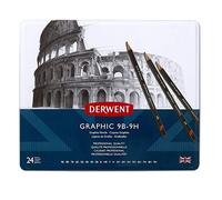 Derwent 34202 - Caja Metálica con 24 Lápices de Grafito Graphic, Dureza 9B - 9H, Perfecto para Ilustraciones, Detalles, Sombreados y Texturas, Alta Calidad y Profesional