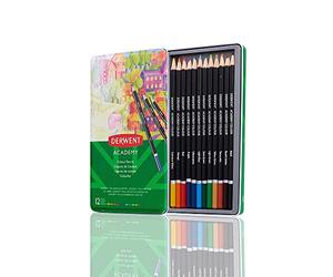 Derwent Academy 12 Lápices de Colores en Caja Metálica, Juego de Lápices de la Gama Artist, Ideales para Pintar, Dibujar e Ilustrar