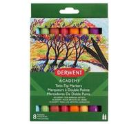 Derwent Academy Estuche 8 Rotuladores Doble Punta Fina y Biselada, Colores Surtidos