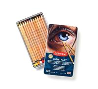 Derwent Lightfast Pencils Juego de 12 Lápices de Colores a Base de Aceite 100% Resistente a la Luz en 1 Caja Metálica
