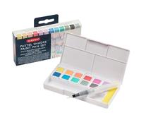 Derwent Paleta de Pinturas de Acuarela, Set de 12 Colores Pastel, Incluye Mini Pincel de Acuarela, 5 Paletas de Mezcla, 1 Esponja, Estuche Portátil, 2305865