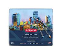Derwent Lápices de colores Procolour – Juego de 24, textura suave, caja metálica, mina 4 mm