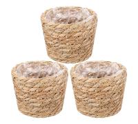 Derwrtup Cesta trenzada para plantas - 3 piezas a prueba de fugas con forro interior impermeable, cesta de flores trenzada, para el hogar, jardín, terraza, balcón, mesa, decoración de oficina