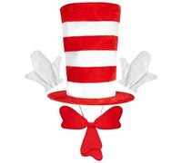 Derwrtup Disfraz De Gato Con Sombrero De Copa Para Adulto | Chistera A Rayas Rojas Y Blancas Corbata De Lazo Guantes Para Cosplay,Accesorios De Cosplay Con Guantes Y Corbata Para Fiestas Halloween