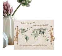 Derwrtup Hucha con diseño de mapa del mundo, embalaje de madera, con clip para dinero, dinero en efectivo, tarjeta bancaria, tarjeta de crédito