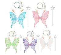 Derwrtup Juego de 5 disfraz de alas de hada, diadema de hadas y estrellas, alas de mariposa con orejas de elfo, alas de princesa, disfraz de alas para carnaval o fiestas temáticas de hadas