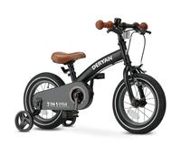Deryan Bicicleta infantil de lujo de 12 pulgadas | 3 en 1 | Bicicleta con sillín ajustable y manillar | Bicicleta infantil para niños y niñas | Negro