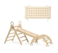 Deryan Montessori Triángulo de Escalada con tobogán y Arco de Escalada, Juguete Plegable para Interior de Madera, triángulo de Escalada con rampa, para niños a Partir de 1 año, con colchón - Madera
