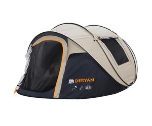 DERYAN Tienda de campaña desplegable para 4 personas - impermeable hasta 2000 mm con costuras selladas y lona extra gruesa - montada y plegada en 2 segundos - con estacas - arena